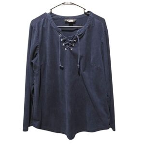 Grayson Faux Suede Navy Blue Lace-Up Women's Top